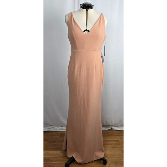 Lulus Formal Party Dress Women's XL Peach Sleeveless Maxi Deep V-Neck NWT - Picture 1 of 16